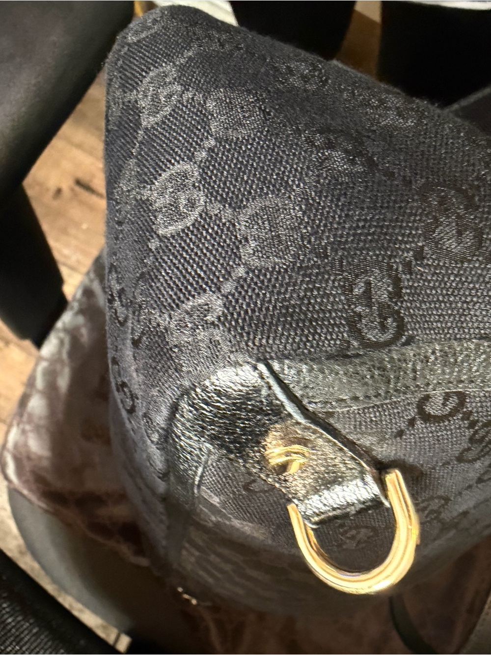 Gucci Black Monogram Canvas Satchel with Gold Hardware - Picture 11 of 15